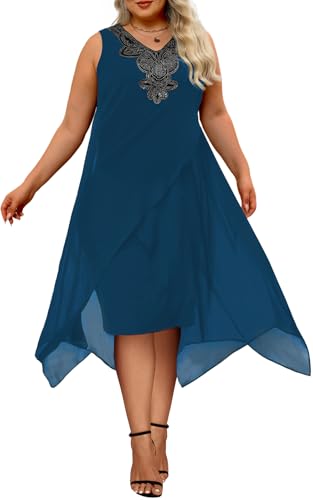 Image of OCSTRADE Womens Plus Size Chiffon Dress Loose Sleeveless Flowy Cocktail Party Midi Dresses