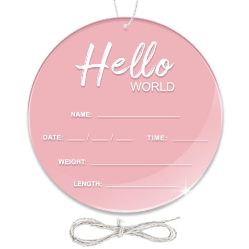 Image of Baby Announcement Sign, 6.7 Inch Hello World Newborn Sign, Thickness Upgrade Baby Birth Sign for Nursery Hospital Newborn Photo Props Essentials (Pink)