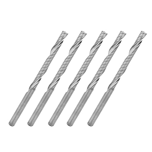 5pcs CNC End Mills Single Flute Spiral Milling Cutter for Wood Carving, 3.175x3.175x32x55mm, High Hardness Tungsten Steel