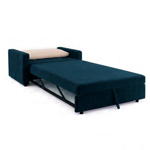 Image of SOCOZI Enrique 1 Seater Sofa Cum Bed | Soft Velvet Suede Fabric | Modern Convertible Design | Plush Comfort Seating for Living Room (Tealish Green)