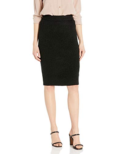 cupcakes and cashmere Women's Atlas Natural Waist Metallic Accent Rib Knit Sweater Skirt, Black, Extra Small