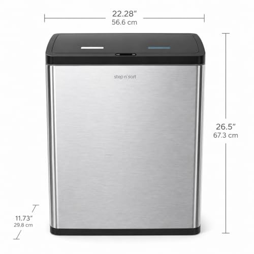Image of Step N' Sort Motion Sensor Trash Can (60L) - Touchless Stainless Steel Kitchen Garbage & Recycling Bin with Dual Compartments, Soft-Close Lid & Fingerprint-Proof Finish