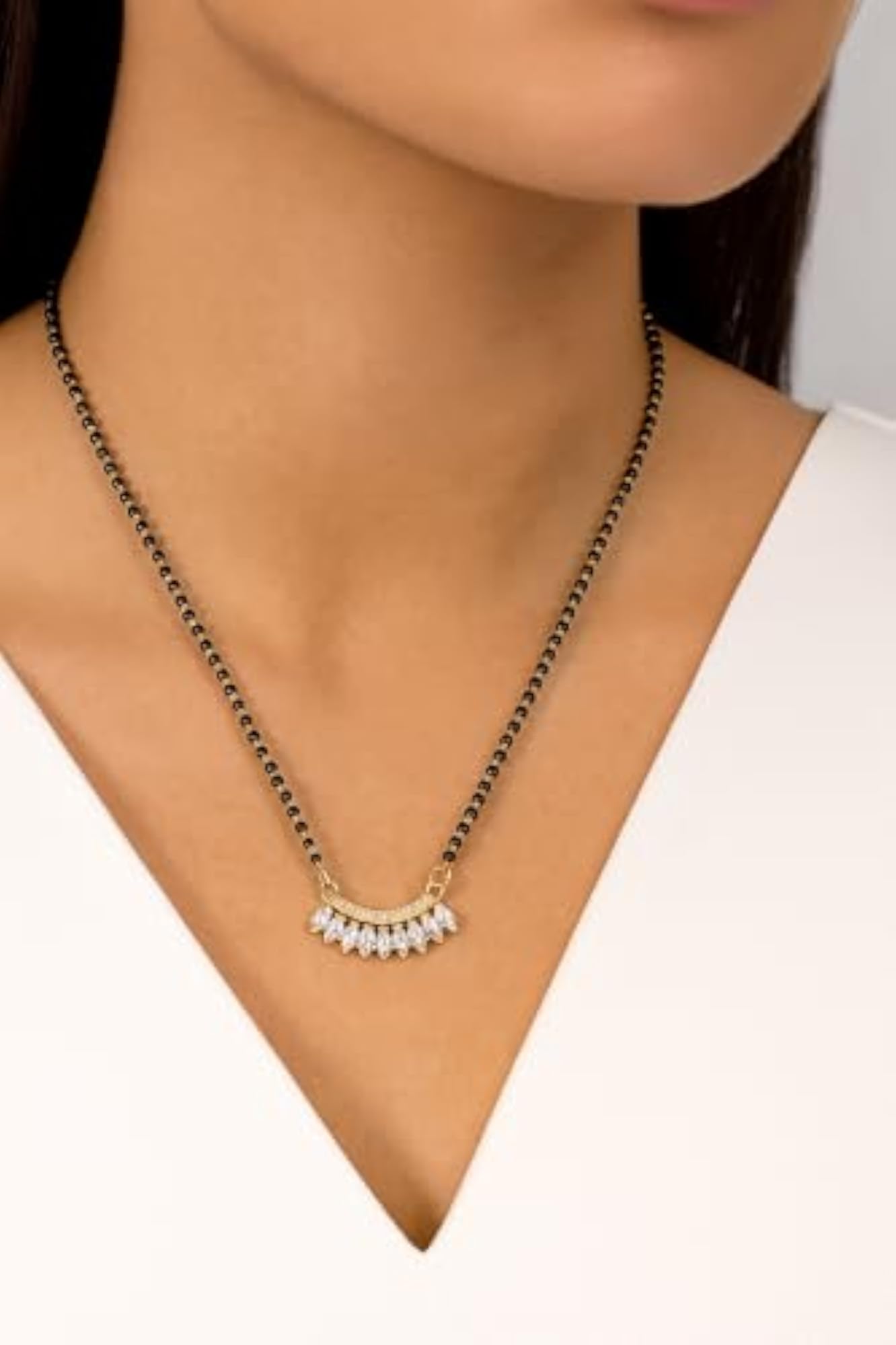 Gold Plated Mangalsutra with CZ Stone & Leaf Design Pendant