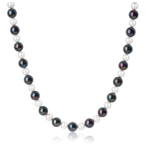 GAVU Black and White Pearl Necklace for Men, 10mm Pearl Necklace, Black Pearl Necklace for Men Cover
