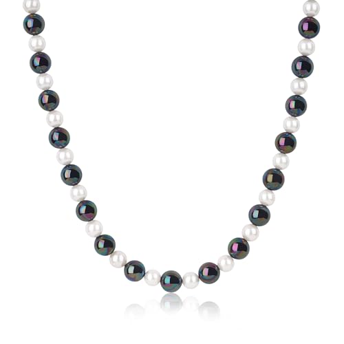 GAVU Black and White Shell Pearl Necklace for Men, Men’s Beaded Necklace