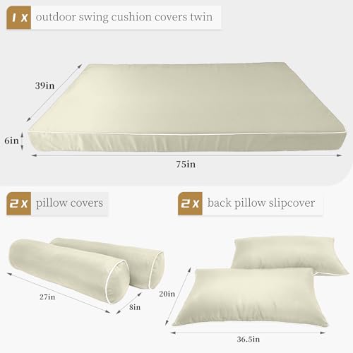 Image of Outdoor Daybed Cushion Cover Twin,Daybed Mattress Bolster Pillow Fitted Sheet Cover,Twin Size Outdoor Daybed Cushion Covers (Beige, 75 * 39 * 6in)