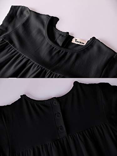 Image of Youwon Girls Dress Short Sleeve Solid Color Tunic A-Line Tiered Swing Dress 2-6 7-16