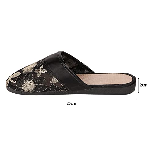 Women's Mesh Slippers Embroidered Closed Toe Flax House Loafers Mules Backless Floral Sandals Breathable Portable Home Travel Spa Guest Indoor Skidproof Beach Mother's Day Shoes2