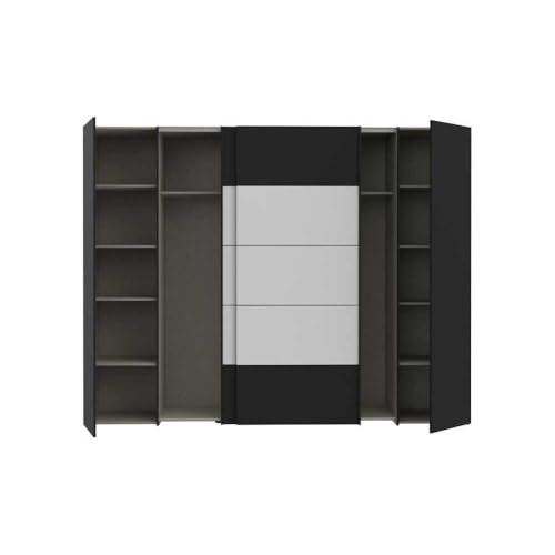 Forte NARAGO Kleiderschrank 270, 4-türiger Dreh-/Schwebetürenschrank mit Einlegeböden und Kleiderstange, Holzwerkstoff, Schwarz/Weiß, 270,3 cm breit, 210,5 cm hoch, 61,2 cm tief