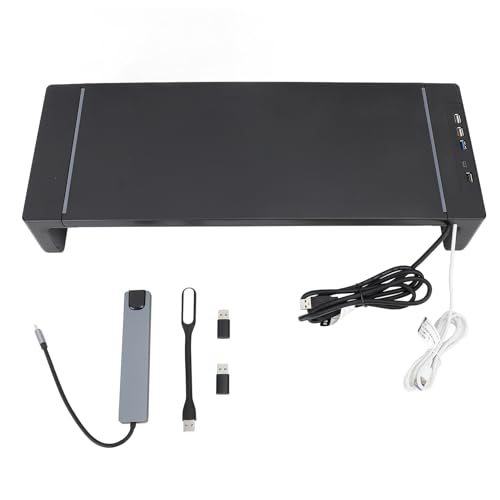 OPSDKVKS Soporte Elevador para Monitor de Escritorio con Estación de Acoplamiento 8 en 1, Soporte para Monitor de Computadora con Cajón para Soporte para Teléfono, Capacidad de Carga de 25