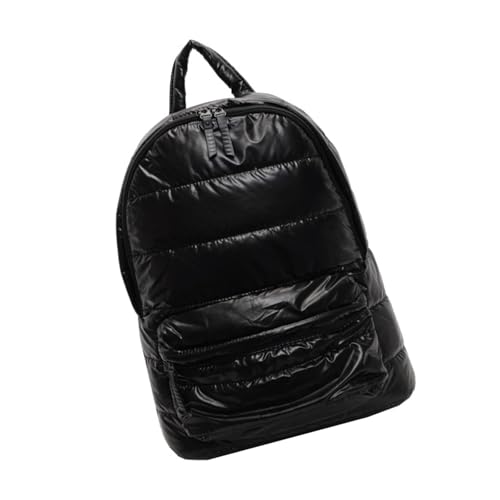 Modischer, glänzender metallischer gesteppter Pufferrucksack für Damen, Reise, große Kapazität, Schul-Schultertasche mit gepolstertem, modischem Winterrucksack, Schwarz