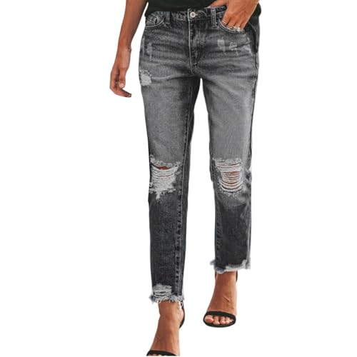 Lazzboy Jeans Damen 7/8 Jeanshose Mit Taschen Destroyed Straight Leg...