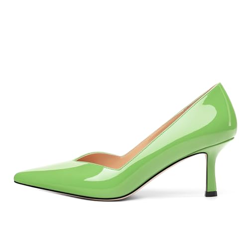 Image of Women Pointed Closed Toe 2.5 Inch Kitten Heel Slip On Pumps | Elegant Comfort Formal Dress Footwear, Versatile Ladies Shoes For Office Wedding Party Evening Daily Occasions