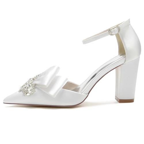 Women's Closed Pointed Toe Ankle Strap Pumps Crystal Rhinestone Satin Wedding Bridal Shoes Party Stilettos Heeled Sandals3