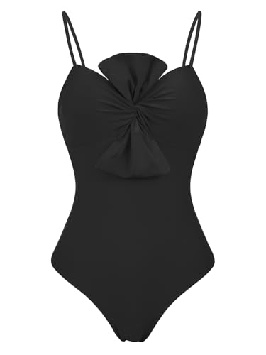 One Piece Swimsuit with Cover Up Retro Bathing Suit with Cover Up Set Modest Sarong Wrap Swim Suits for Women Slimming Two Piece Swimwear with Matching Black Knot Medium4