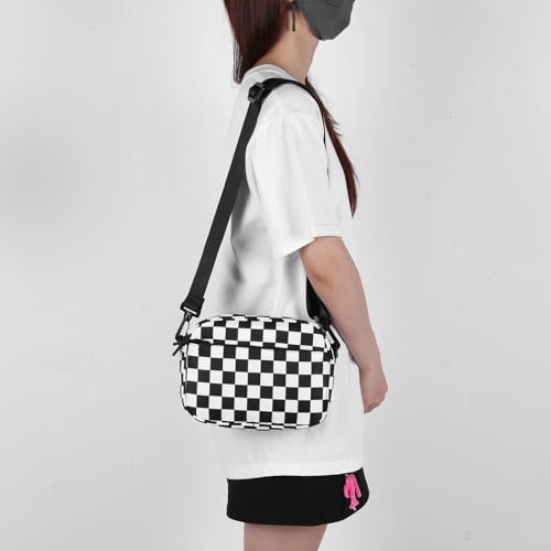 Small Crossbody Bag Checkered Purses for Women Nylon Shoulder Handbag Purse Camera Bag with Guitar Strap3