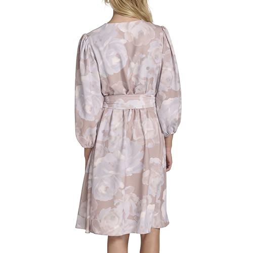 Image of Calvin Klein Women's 3 /4 Balloon Sleeve V-Neck Knee Length Faux Wrap Dress