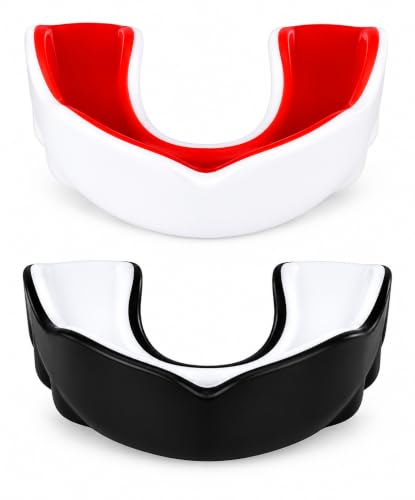 Image of DRANGE Badass Mouthguard DualLayer 10+ Adult and Junior GumShield with Case for Boxing, MMA, Martial Arts, Judo, Karate Taekwondo and All Contact Sports White Black