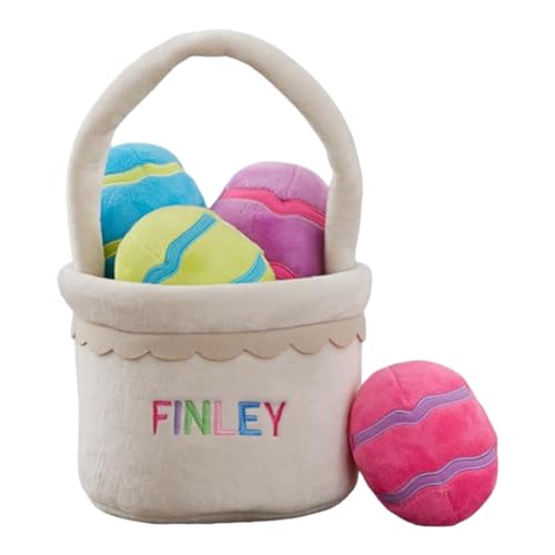Personalization Universe Rainbow Name Personalized Plush Easter Basket with Plush Eggs, Baby's First Easter Basket, Includes Blue and Pink Options, Boys and Girls, Customize with Any Name