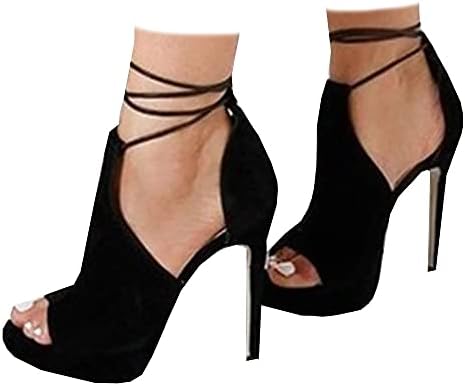 Womens Peep Toe Platform Heels Sexy Sandals Strappy Lace Up Tie Stilettos Dress Pumps Shoes