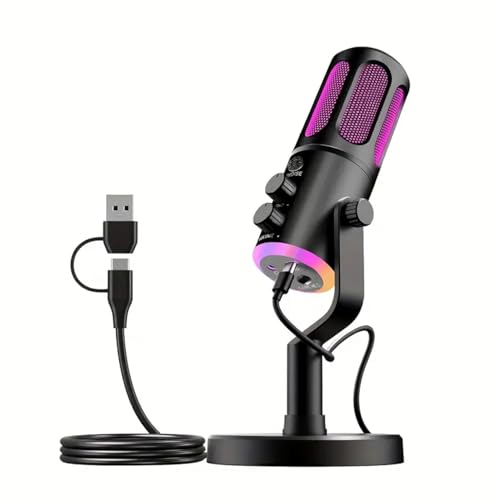 ULHYC RGB Gaming Microphone, USB Desktop Condenser Microphone Suitable for Podcast Games, Live Streaming, Karaoke, Dubbing Compatible with PC and Mobile Phone