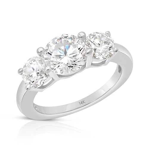 MAX + STONE 3 Carat Cubic Zirconia Anniversary or Engagement Ring for Women in 14k Solid White or Yellow Gold Three Stone CZ in Size 5 to 9