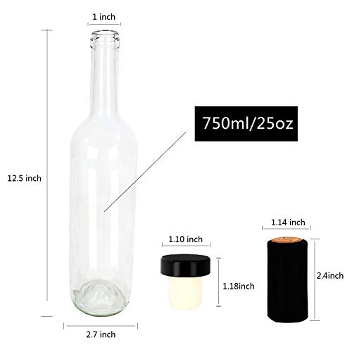 10 Pack 750 ml 25 oz Clear Glass Bottles With Cork Lids & Seal Shrink Capsules Caps. Home Brewing Wine & Juicing Bottles For Beverage, Sparkling Wine,Kefir,Decor,Food Storage.BPA-FREE & Dishware Safe.
