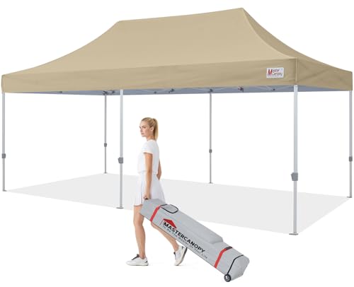 Image of MASTERCANOPY 10x20 Heavy Duty Pop Up Canopy Tent with Roller Bag(Beige)