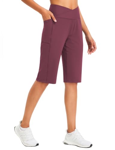 baleaf Womens Bermuda Long Shorts with Pockets Knee Length Wine Red M