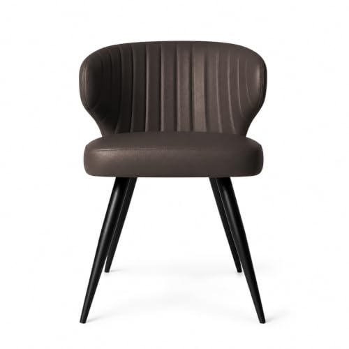 Image of Finch Fox Shree Faux Leather Living Room Dining Chair in Dark Brown Color with Black Powder Coated Metal Legs