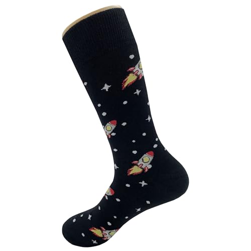 Rocket Ship Dress Socks Funny Novelty Crazy Fun Design Men Size 8-12 Cotton Casual Crew Colorful Funky Fancy Socks Gift for Men3