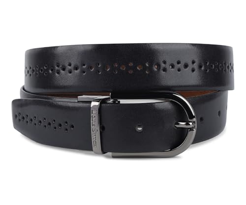Image of LOUIS STITCH Men's Spanish Leather Reversible Belt 1.25 inch (35mm) Handcrafted Formal Waist Strap Officewear Men Gents Boys (Black /Tan) (LSBE-VB-CPBG)
