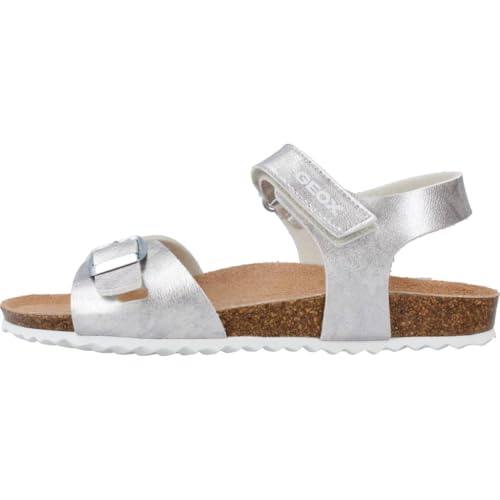 Geox J Adriel Girl C Sandales Fille, Argenté, 24 EU