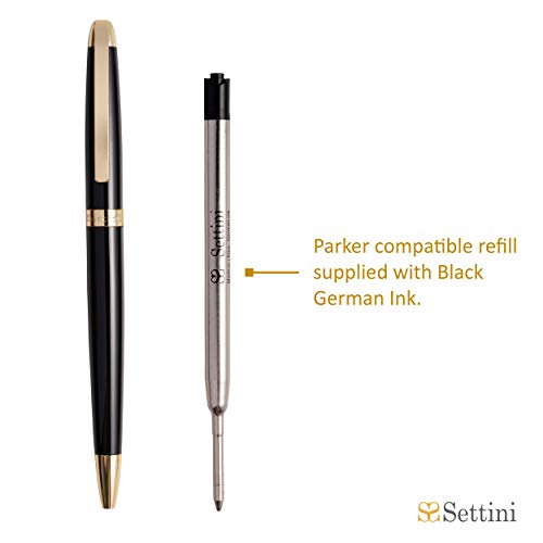 Settini Milano Pen. Luxury Pen. Metal Pen Lacquer Black With Gold Trim Ballpoint. Fancy Nice Gift Pen Set. Hinge Clip. Black German Ink. Best Pen. Professional, Executive Office, Nice Pens #TOP3