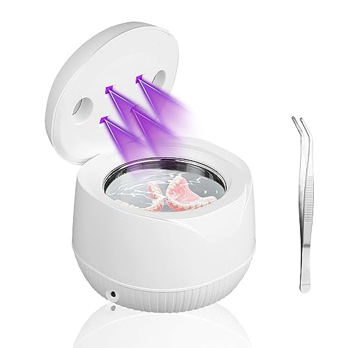 Pulitore ad ultrasuoni per protesi dentarie con luce UV, modalità di pulizia pulsata in 5/10 minuti, pulitore ad ultrasuoni per trattenere, protesi dentarie, gioielli, allineatori