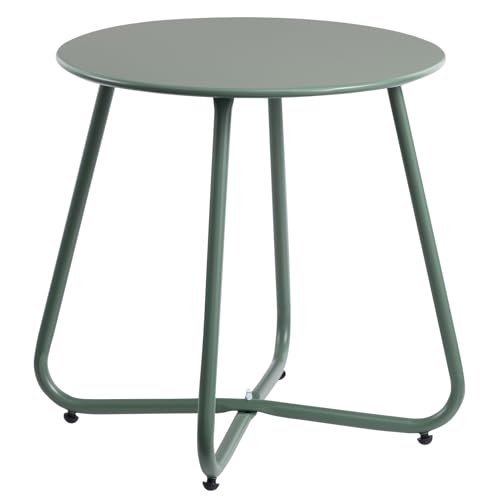 HollyHOME Beistelltisch Outdoor Balkontisch Klein Gartentisch Rund Beistelltisch Metall Wetterfest Loungetisch Outdoor Couchtisch für Patio Terrasse Wohnzimmer, Grün