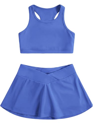 Image of SOLY HUX Toddler Girl's 2 Piece Workout Outfits Lightweight Crop Tank Tops and Skort Athletic Set