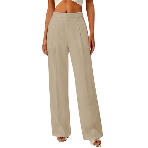 Pantalon en tissu léger femme avec poches et taille haute confort