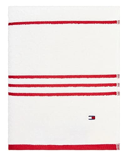 Image of Tommy Hilfiger Modern American Stripe 574 GSM Dobby 1 Piece Bath Towel, 30 X 56 Inches, 100% Cotton (White /Red)