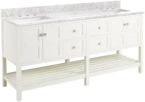 Signature Hardware 470320 Olsen 72" Free Standing Double Vanity Set with Cabinet, Granite, Marble or Quartz Vanity Top, and Rectangular Undermount Sinks - 8" Faucet Holes