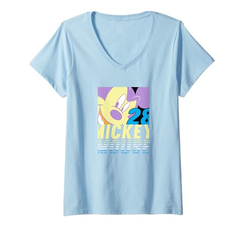 T-shirt Mickey Disney col V femme au graphisme authentique de l'édition 28
