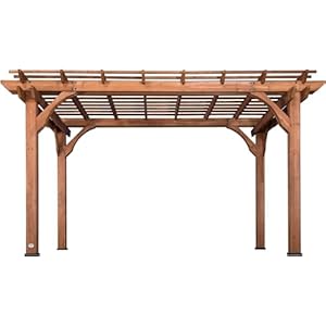 Backyard discovery beaumont 14 x 10 traditional cedar wood pergola kit with trellis roof all season durability high wind rating powerport shade for outdoor patio deck garden and entertaining  urban country home decor