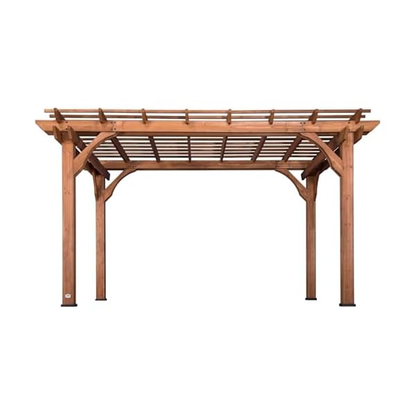 Backyard discovery beaumont 14 x 10 traditional cedar wood pergola kit with trellis roof all season durability high wind rating powerport shade for outdoor patio deck garden and entertaining  urban country home decor