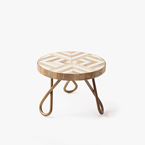 Image of CASADECOR Wooden Vintage Affair Decorative Pizza Pastry Cake Stand Pack of 1 (Golden, Diameter-8 Inch)