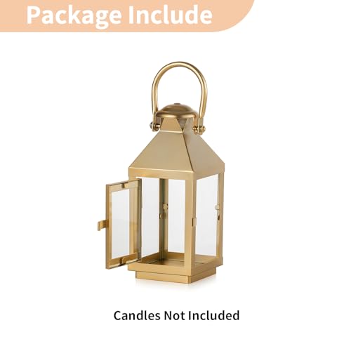 NUPTIO Gold Lanterns Decorative Indoor: 22 cm Tall Metal Lantern with Glass for Pillar Candle - Fireplace Decor for Christmas Home Living Room Mantle Porch Wedding by NUPTIO - Image 7
