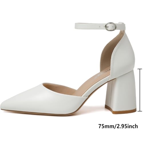 Image of RIBONGZ Block Heels for Women Closed Pointed Toe Heeled Slingback Chunky High Heel Ankle Strap Pumps Patent Leather Comfort Dressy Shoes for Work Party Prom Wedding Bridal Dress