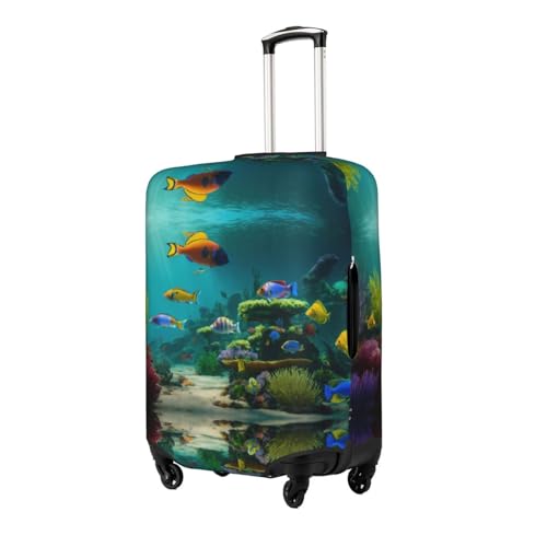 Cute Blue Fish Print Practical Elastic Washable Travel Luggage Cover with Concealed Zipper for Suitcases2