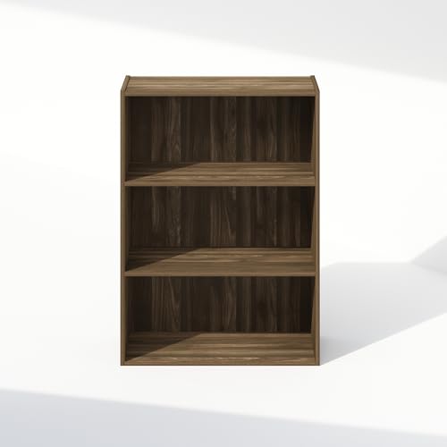 Image of Furinno Simple Book Shelf, 3-Tier Bookshelf, Storage Shelves Bookcase, 9.7 x 23.7 x 31.5, for Living Room, Bedroom, Home Office, Columbia Walnut