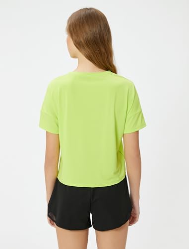 Koton Kadın Baskılı Spor Tişört Kısa Kollu Bisiklet Yaka Rahat Kalıp, Sarı, M - Görsel 4