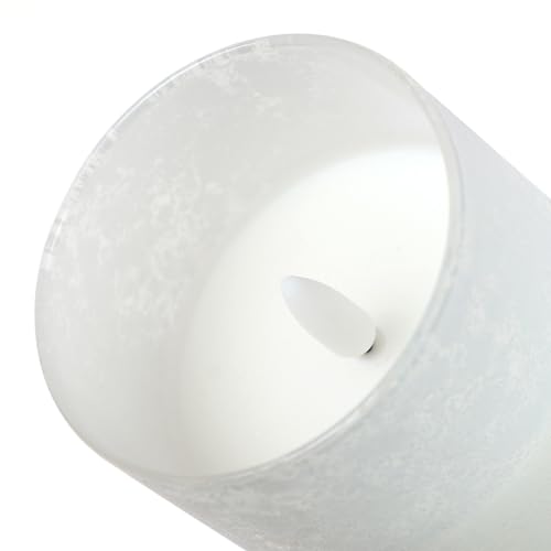 Image of White Flameless Candles With Remote Battery Operated LED Pillar Candles Set | Sea Salt Glass Real Wax Design Realistic Flicker 10-Key Remote Timer & Brightness Control for Bedroom Wedding & Holiday Decor